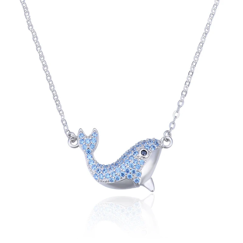 Qevila New Fahsion Necklaces Jewelry  Zircon Whale Pendant Necklaces For Women Silver Chain Choker Necklace (7)