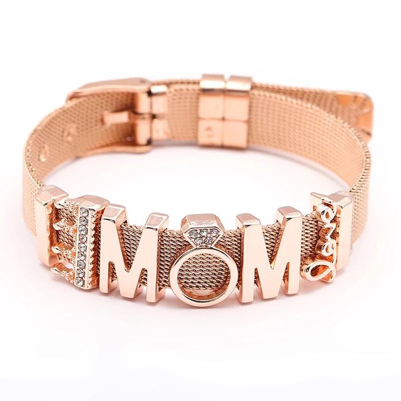 BAOPON Jewelry The Perfect Match Mesh Bracelet Set with LOVE MOM Charms Beads Fine Stainless Steel Beacelet Bangles Mom Gift - Image 3