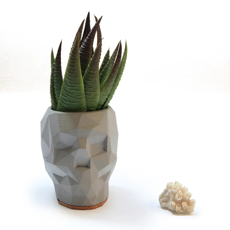 Геометрический череп пресс-формы для цветочных горшков бетонные формы для горшков бетонная ручка держатель формы фигурки искусство 3D статуи украшения дома R538