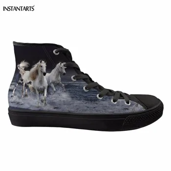 

INSTANTARTS 3D Crazy Horse Print Women's and Men's Skateboarding Shoes Unisex High Classic Sneakers Breathable Sport Canvas Shoe