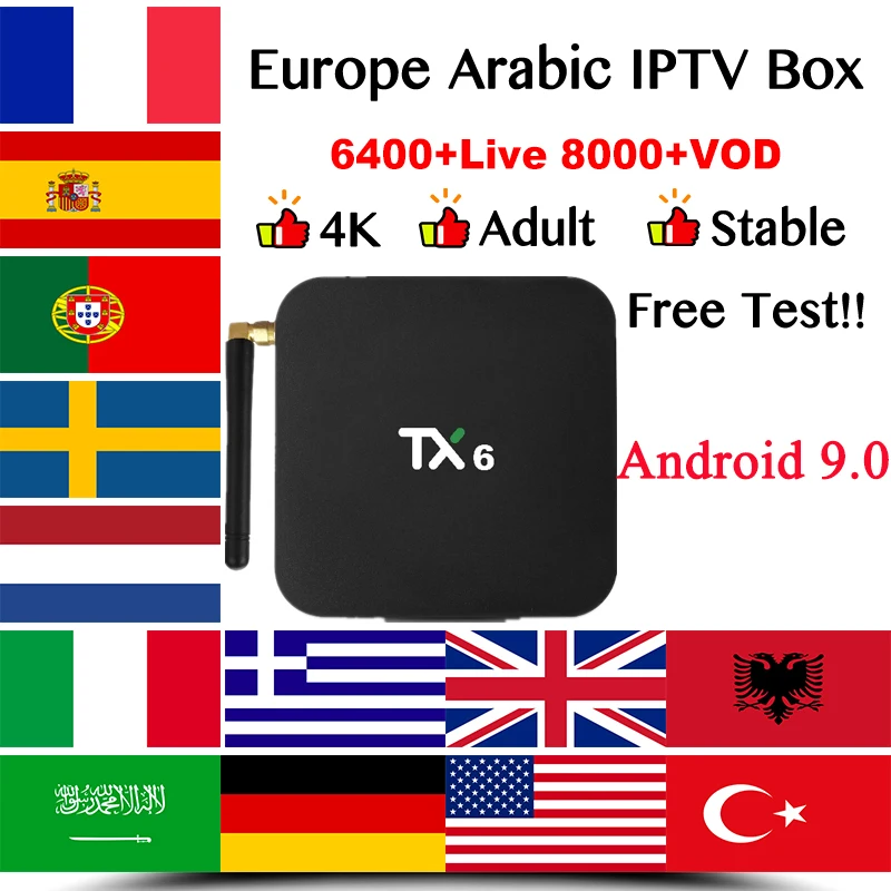

tx6 android 9.0 4K tv box+europe iptv french Spanish belgium poland uk italia dutch Sweden xxx subscription smart 4k iptv box