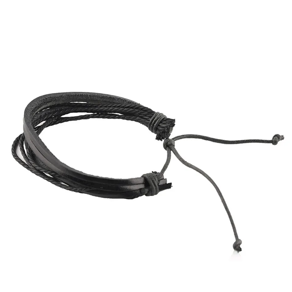 Genuine Braided Multi-layer  Black Brown Leather Bracelets Adjustable Hemp Rope Couple Women Men Boy Girls Gifts Jewelry Items (4)