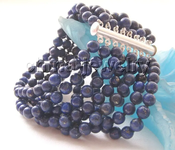 

8" 7mm 8row 100%natural lapis lazuli bracelet-925 silve