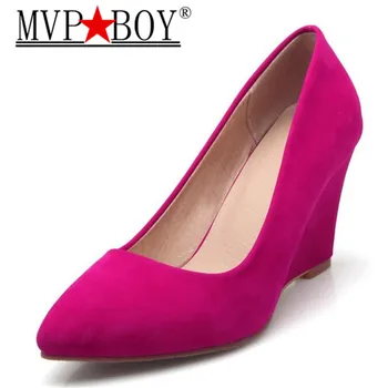 

MVP BOY Spring autumn Ladies shoes Women dress shoes Wedges Pointed toe Flock Beige Green Pink Rose Fashion Casual Sale Cool