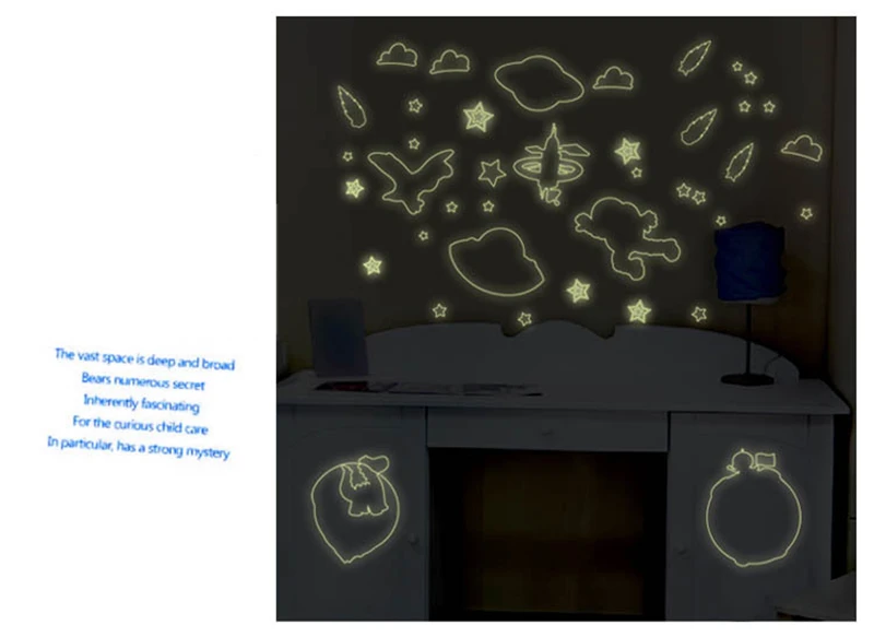 Eva2king ПВХ Светящиеся Вселенной Стикеры s для детей Детская комната украшения DIY Стикеры мультфильм Pegatinas Водонепроницаемый Stikers