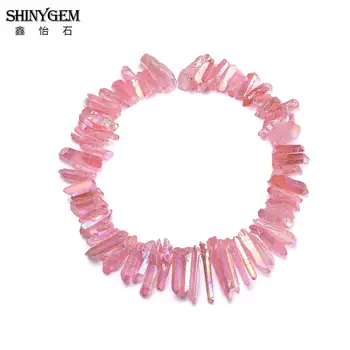 

SHINYGEM AB Natural Pink Crystal Pillar Beads Irregular Crystal Point Wholesale Drill Natural Stone Beads Pendant Jewelry Making