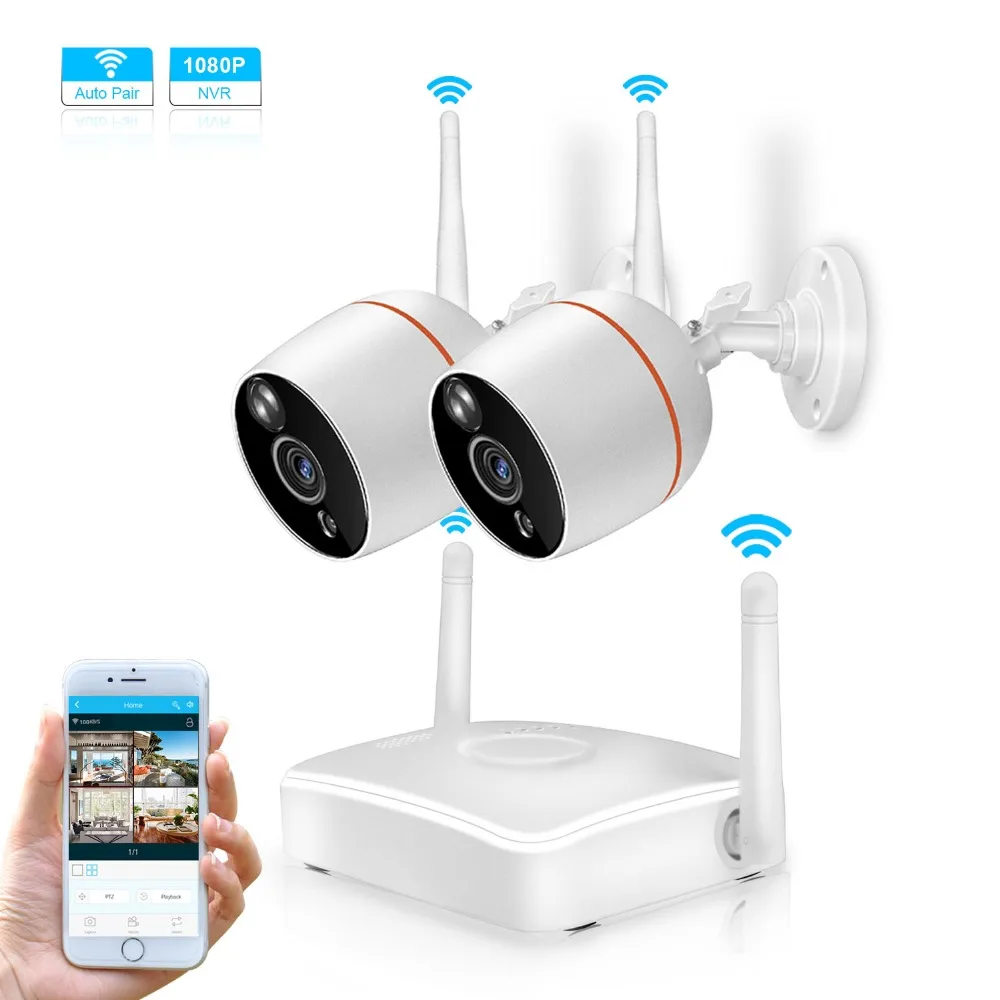 

BESDER FHD 1080P Wirelss CCTV Kit Two-way Audio PIR Alarm Mini IP Camera With SD Card Slot Night Vision Plug&Plug CCTV System