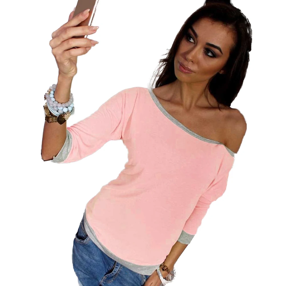 Buy Women T shirt One Shoulder Off Shoulder Contrast