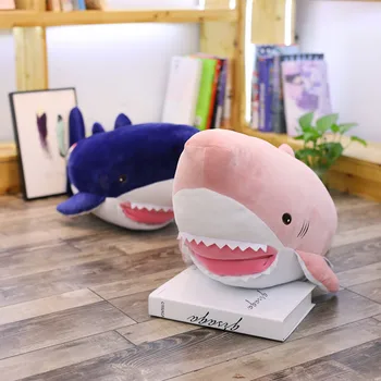 

1pc 75cm soft cartoon shark warm rest office plush cushion + coral fleece blanket high quality stuffed toy romantic gift
