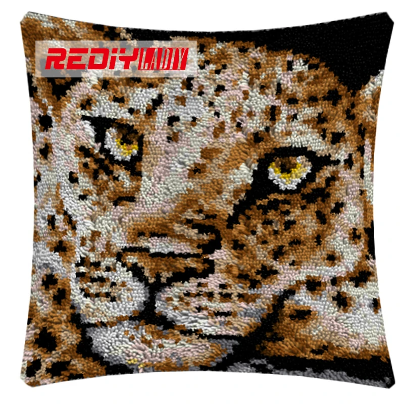 

LADIY Latch Hook Cushion Yarn for Embroidery Cushion Cover Leopard Face Pillow Case Car Cushion Home Decorative Pillow BZ622
