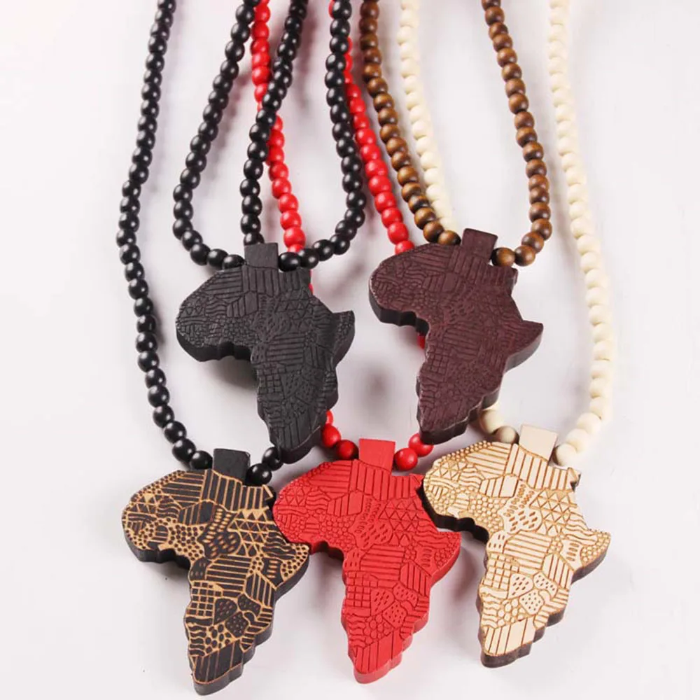 

2018 new Valentine's Day gift African map hiphop wooden pendant necklace goodwood Africa map necklace hip-hop necklace