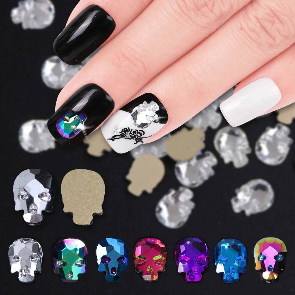 Shiny Rhinestones Nail Art Creative Skull Bone Decorations Glitter Flame Strass Nail Gems Flatback Stone Charms Accessory LA963 (2)