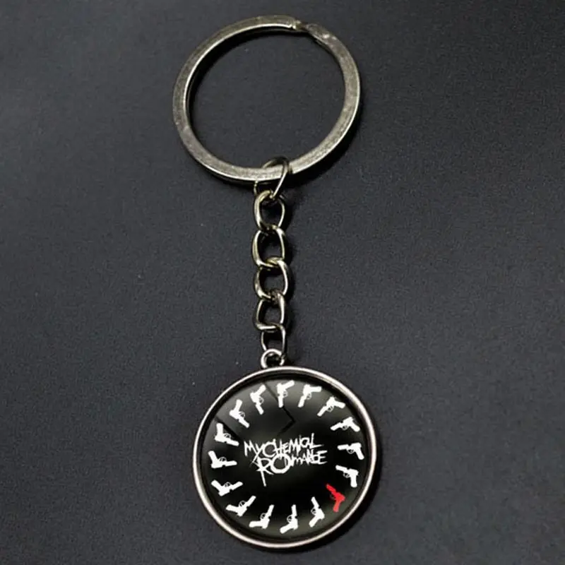 Rock My Chemical Romance Gun Keychain Glass Cabochon Keyring Time Gem