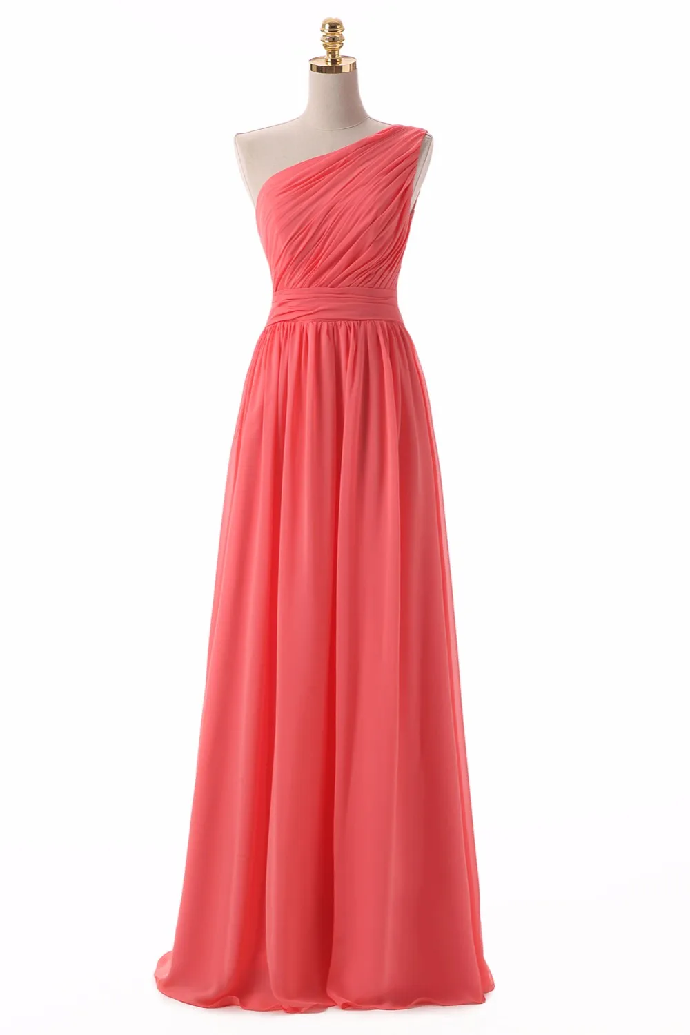 One Shoulder Draped Chiffon Long Bridesmaid Dress