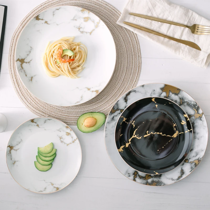 Нордический мраморный набор тарелок с золотой инкрустацией керамические блюда фарфоровые десертные тарелки Стейк Салат, торт поднос для снэков посуда блюдо