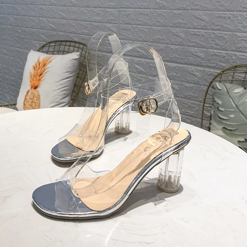 

Women's 2019 Female Summer New Style Transparent Thick with A Word Belt Sandals Super High Heel Sandals Womens Luxury Shoes