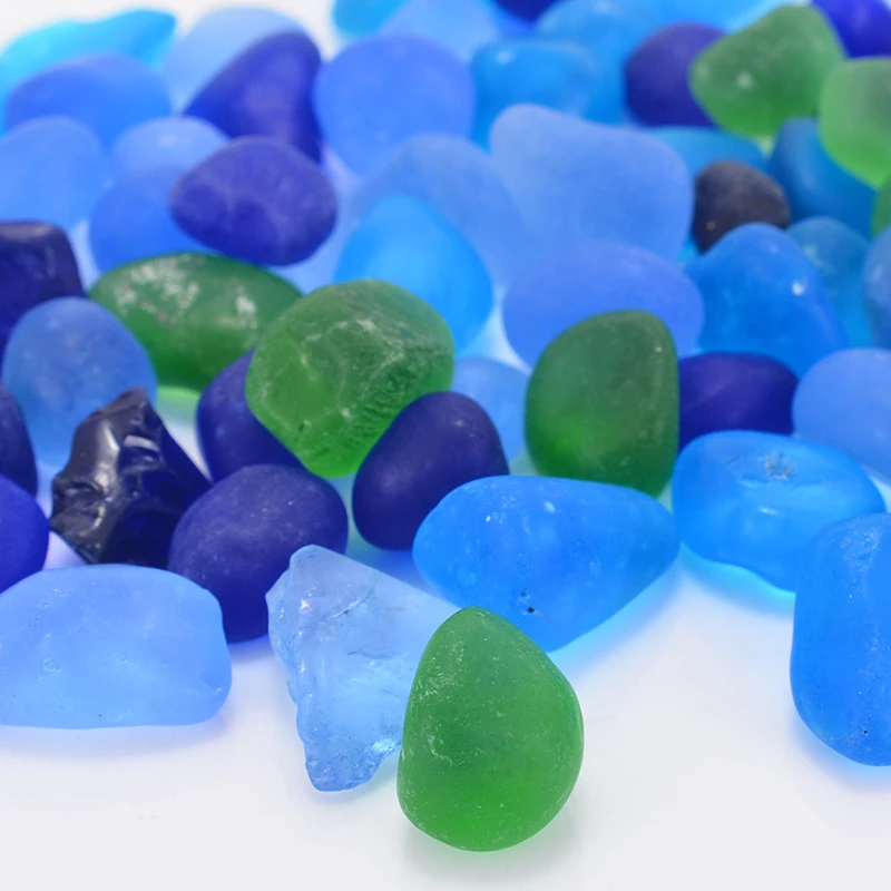 100pcs Beach Glass Pebble Beads No Hole Blue Green Mixed Colors Jewelry  Pendant Necklace 12-18mm