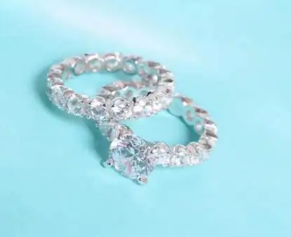 

T759 925 Silver ring stets For Women 2 carat 8MM cushion Cubic Zirconia Stone ring sets
