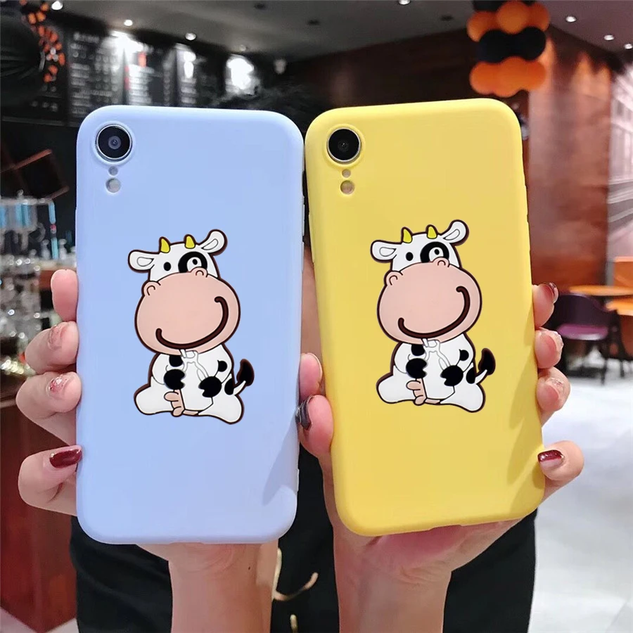 

For iPhone 7 8 6 6s Plus Colorful Soft TPU Phone Case 3D Cartoon Cow Protective Case For iPhone 5 se Case for iPhone X XR XS MAX
