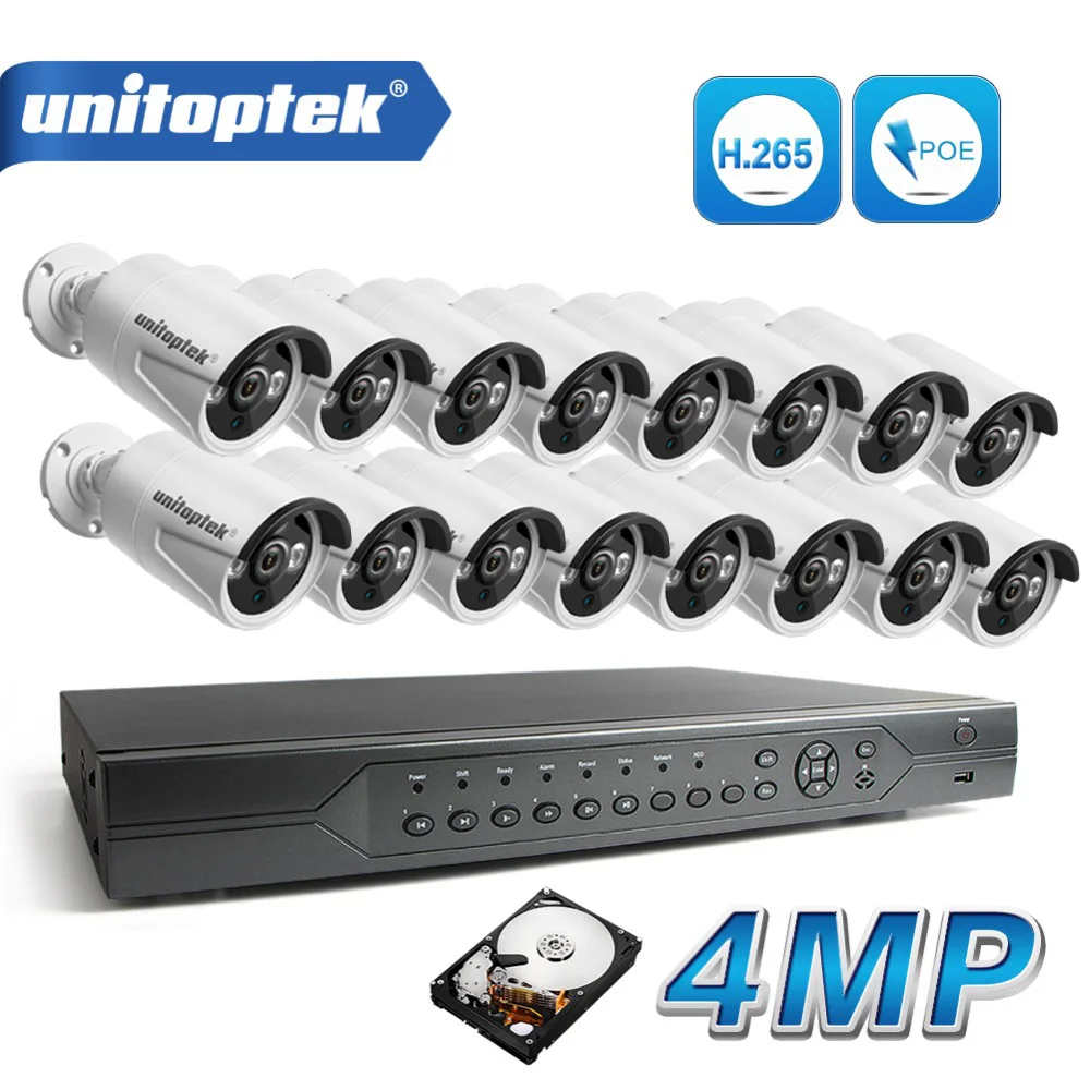 

HD H.265 4.0MP POE Security Camera CCTV System 16CH NVR, 16pcs 2592*1520 IP Camera Outdoor Day/Night View Surveillance Kit