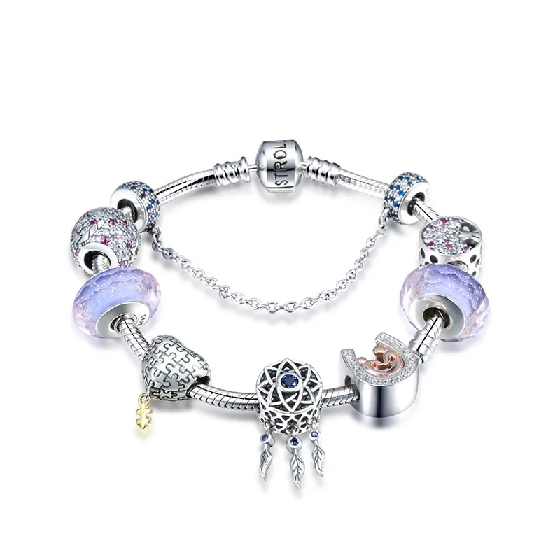 

SG 100% 925 Sterling Silver Dream Catcher Holder and Heart fashion charm Bracelets & Bangles for Women Silver Jewelry