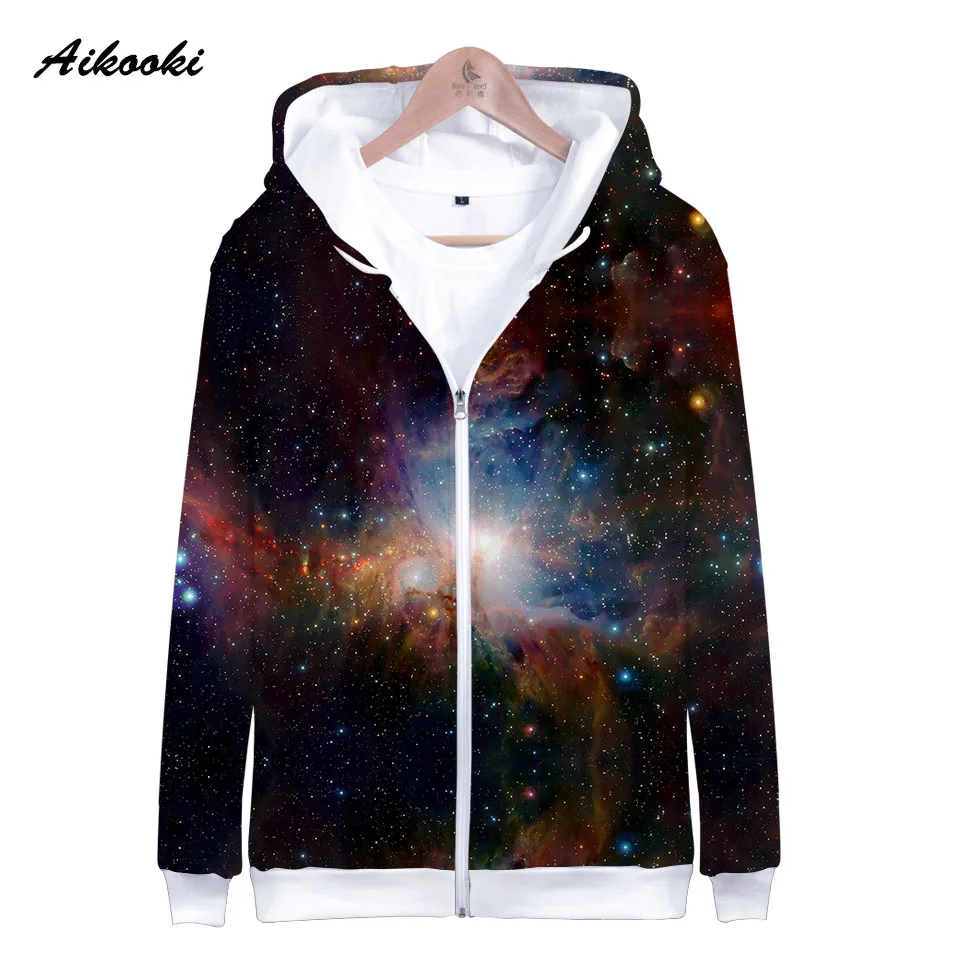 Aikooki Space Galaxy Zipper Hoodies Men/Women Sweatshirt Hoody Stars Of Space Galaxy Hooded Boy/Girls Autumn Winter Polluver Top