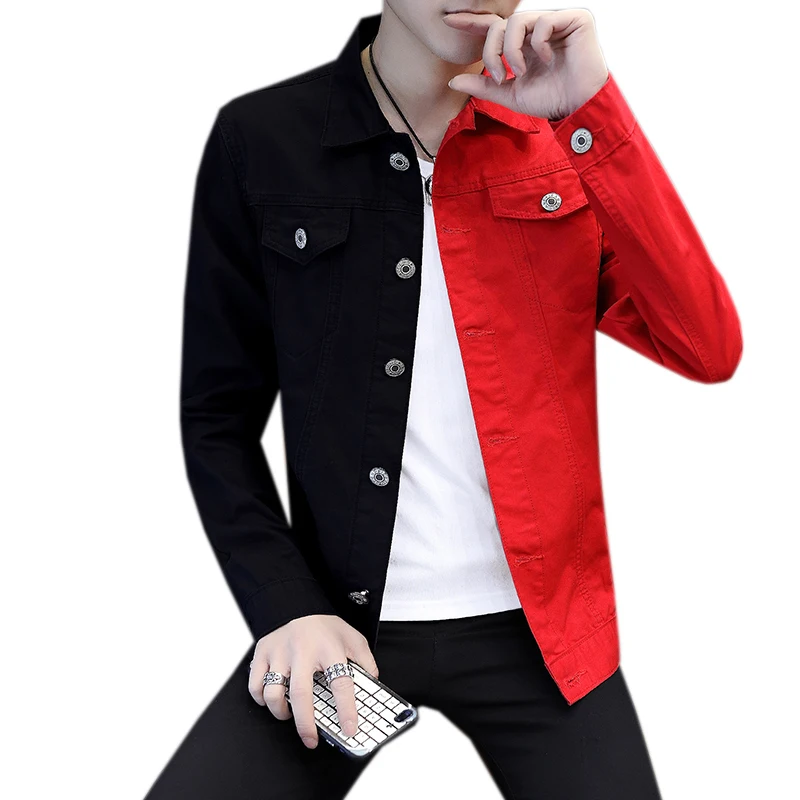 

New Casual Slim Motorcycle Denim Jacket Mens 2019 Spring Autumn black Red Jeans Jacket Homme Streetwear Cowboy Outerwear Man 819
