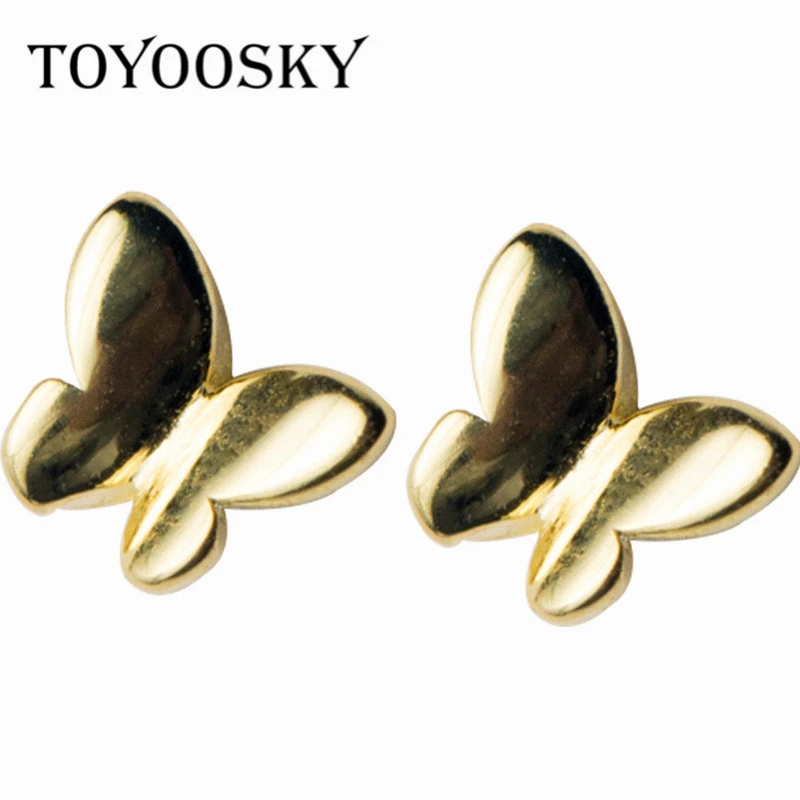 TOYOOSKY 925 Стерлинговое Серебро Милые Крошечные золотые серьги гвоздики с бабочкой