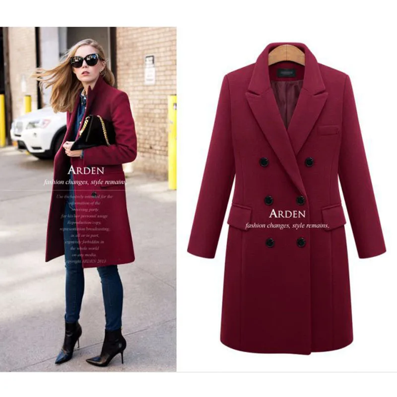 FLULU Autumn Winter Coat Women Casual Wool Solid Jackets Blazers Female Elegant Double Breasted Long Coat Ladies Plus Size 5XL