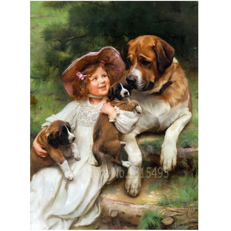 

Cross stitch rubiks cube diamond painting round full picture pastes diamond embroidery girl with dog mosaic kit needlework F041