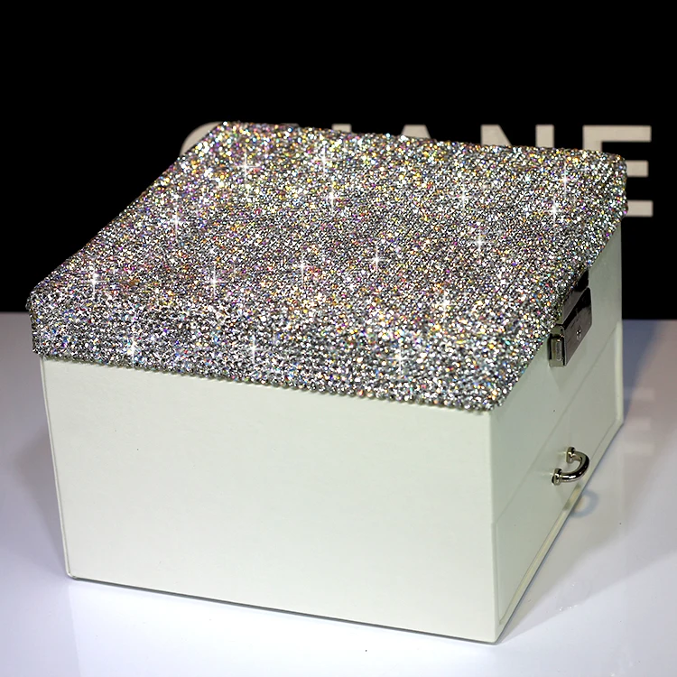  Jewelry box leather crystal with drawer and mirror Two-layer jewel box Rings Necklace Bracelet box  - 32978099487
