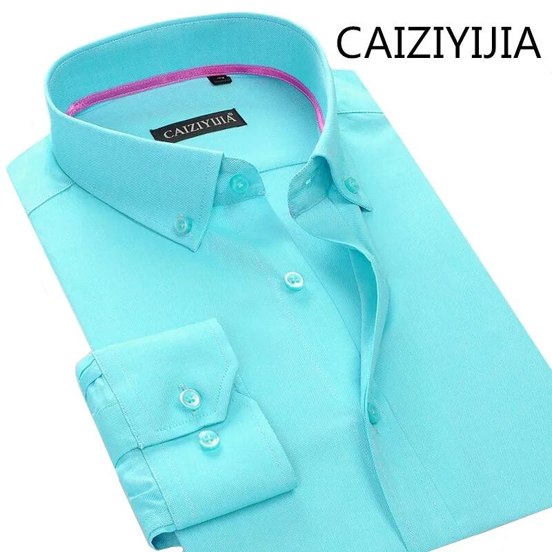 Caiziyijia осень мужские Повседневное Сельма Fit Solid рубашка с длинными рукавами Модные 6 цветов хлопка Camisa Сельма Masculina