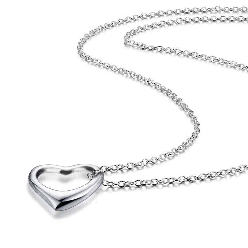 

Eternal classic sterling silver heart pendant necklace.Brief vogue lady 925 silver necklace.Solid silver charm women jewelry