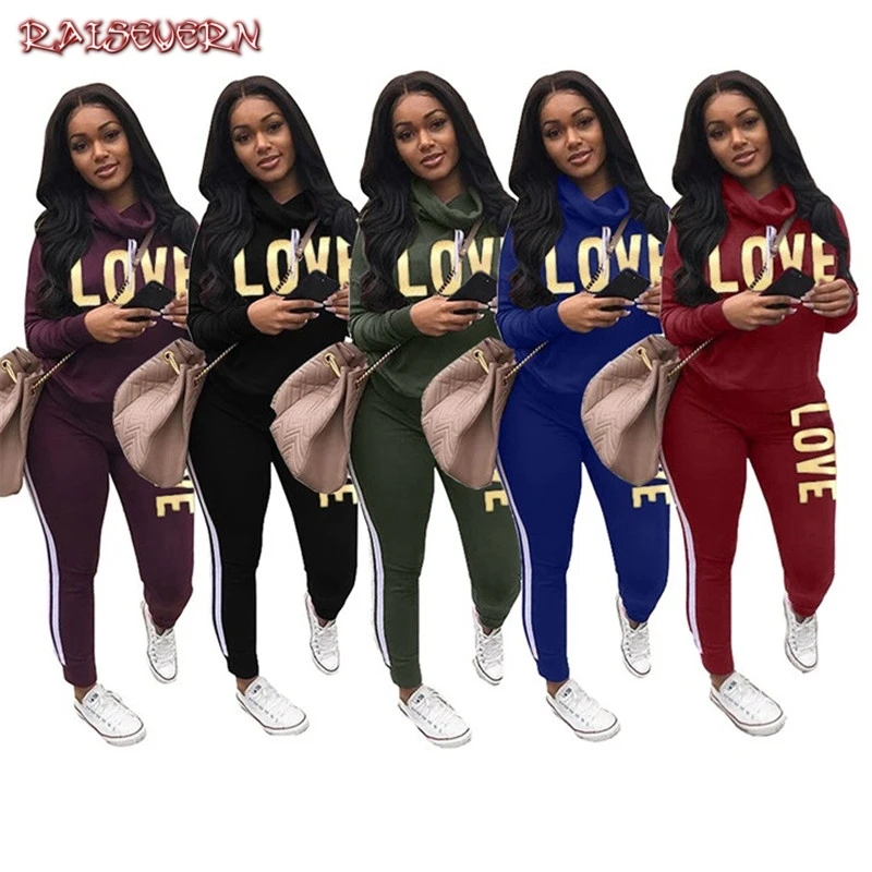 

Women Love Letters Tracksuit Harm Sweat Pants And Hoodie Set Women Casual Long Sleeve 2 Pieces Womens Sweat Suits Outfits Hooded