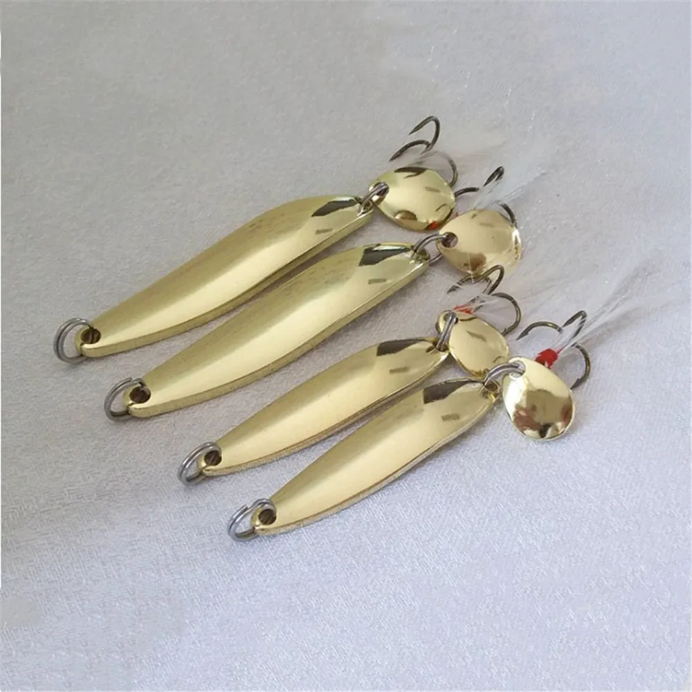 Gold and Silver Sequined Spoon Fishing Lure with Feather and Noise Attraction