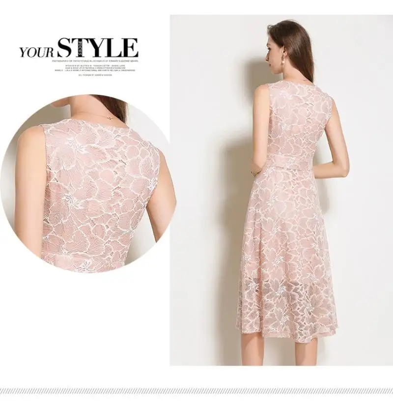 2018 Summer Lace Dress Work Casual Slim Work Women Party Dresses V-neck Sexy Hollow Out A-line Vintage Vestidos