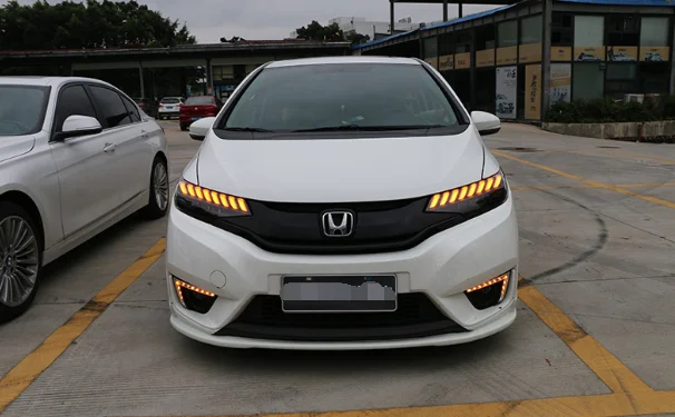 2 шт. светодиодный фары для Honda Fit- Автомобильный светодиодный свет двойной ксеноновые линзы автомобильные аксессуары Габаритные огни противотуманных фар