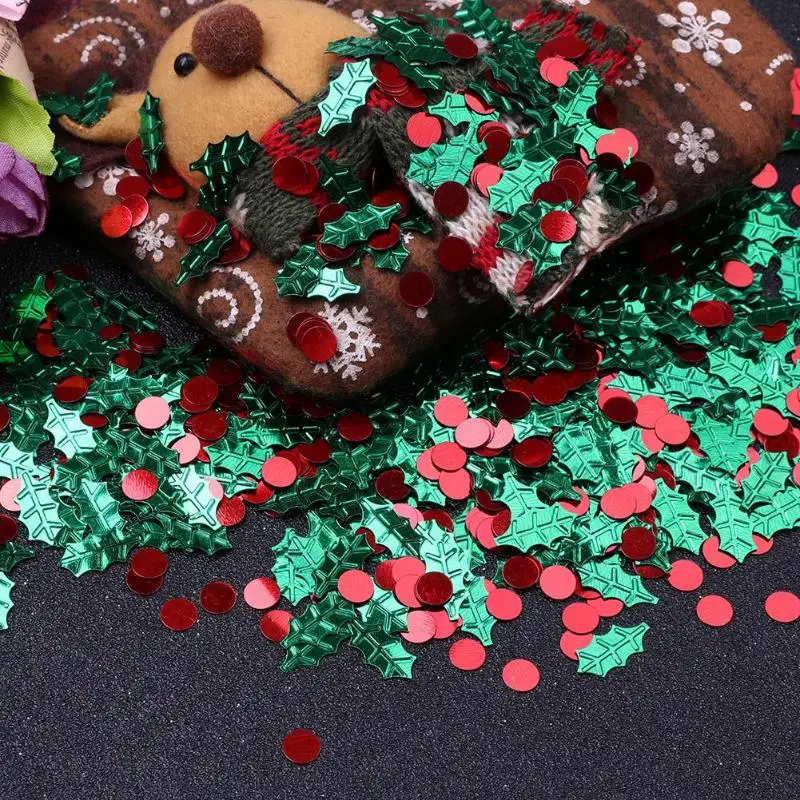 

1 Bag Christmas Paper Confetti Scraps Red Green Christmas Tree Circular Sequins Decor for Holiday Christmas Party Decoration
