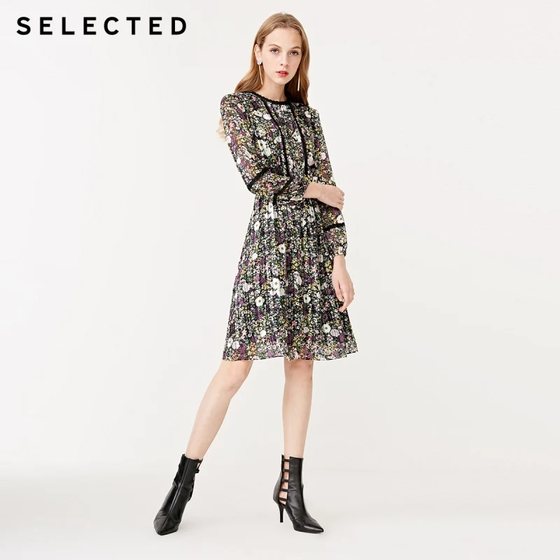 Выбранные цветочные кружева Slim Fit плиссированное платье миди S | 41912J506|Платья|