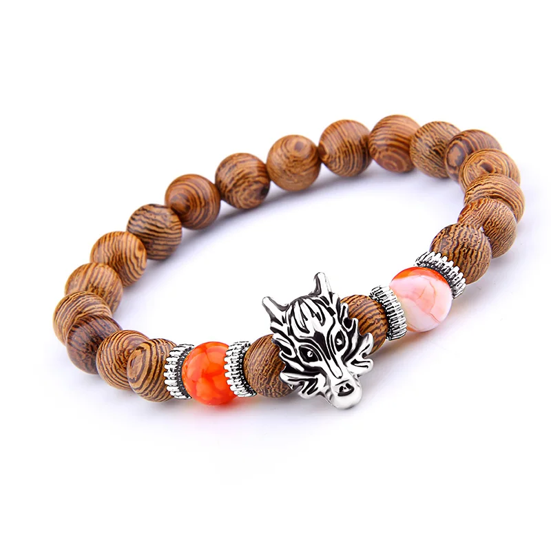 

Vinswet Wood Beaded Men's Bracelet Gold Silver Dragon charm Bracelets Men Women Yoga bulk wholesales gift
