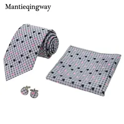Mantieqingway точки галстук набор для Для мужчин 8,5 см галстук + запонки + Pocket Square Set костюмы Свадебная вечеринка Винтаж Пейсли бизнес подарки