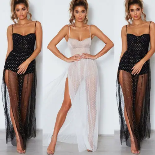 

Summer See-Through Women Sleeveless Boho Maxi Dress Woman Lady Party Beach Dresses Elegant Sundress 2019 Vestidos
