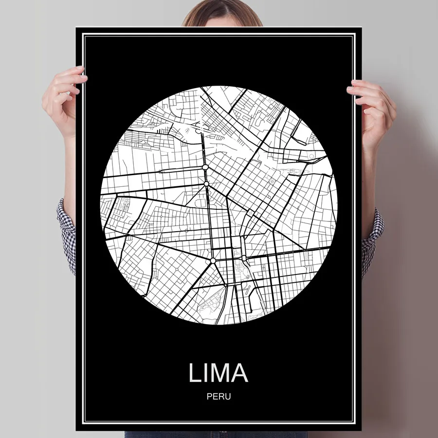 

Abstract World City Map Print Poster LIMA PERU Print on Paper or Canvas Wall Sticker Bar Cafe Living Room Home Decoration