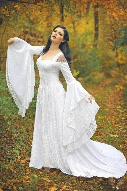 Fantasy Fairy Medieval Wedding Gowns Lace Up Custom Made Off The