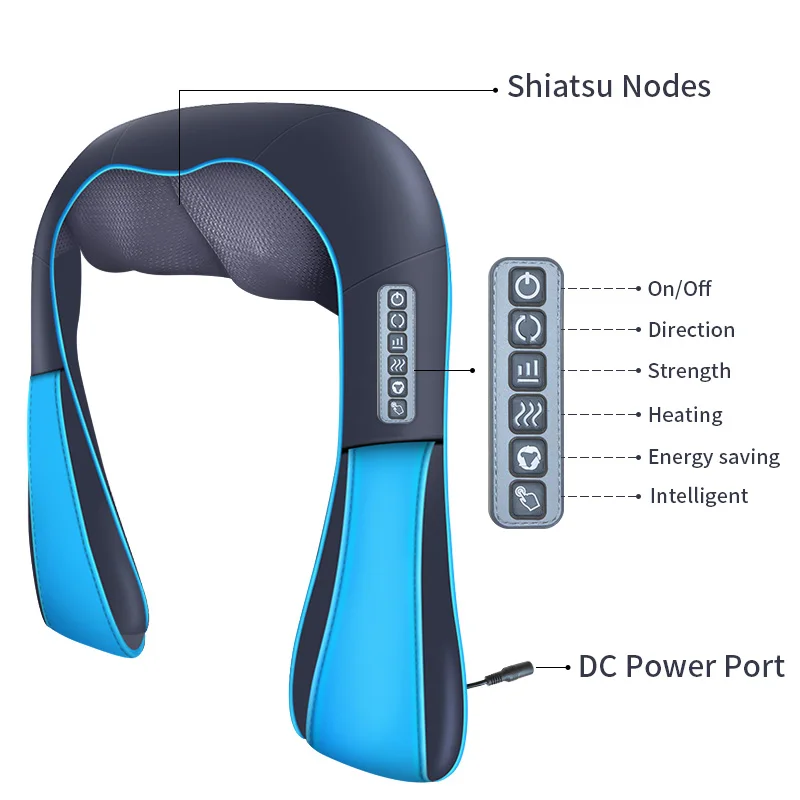 Neck Massager 16 Massage Rollers 3D Kneading Massage Heating Direction Adjustable 3 Strength Smart Save Energy neck massager