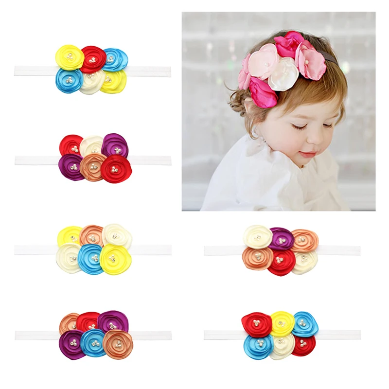 Hot Sale Lovely Girls Three Little Flowers with Rhinestone Elastic Hairband Hair Wear Headwear Head Band Kids Accessories | Детская