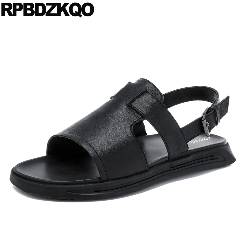 

genuine leather 2019 flat platform casual italian black designer shoes men high quality famous brand beach sandals summer soft