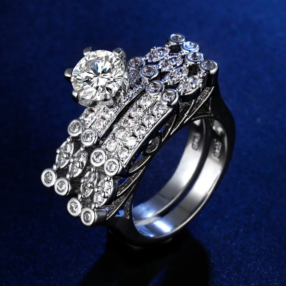 

Original Design Handmade 2 pcs in 1 couple cz unique style top quality Ring Cubic Zirconia Hot Ins sterling silver 925