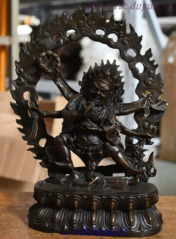 

Crafts statue Tibet Buddhism fane Pure Bronze 6 Arms Mahakala Wrathful Deity Buddha Statue