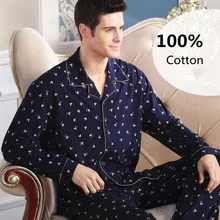 Pajamas Men Cotton Long-sleeve Knitted Sleep Spring And Autumn Mens Pyjamas Lounge Men Pajama Set plus size 4XL